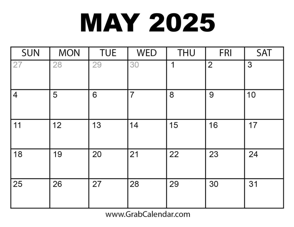 Printable May 2025 Calendar Within August 2025 May 2025 Printable Calendar