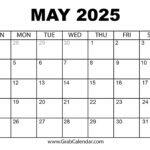 Printable May 2025 Calendar Within August 2025 May 2025 Printable Calendar