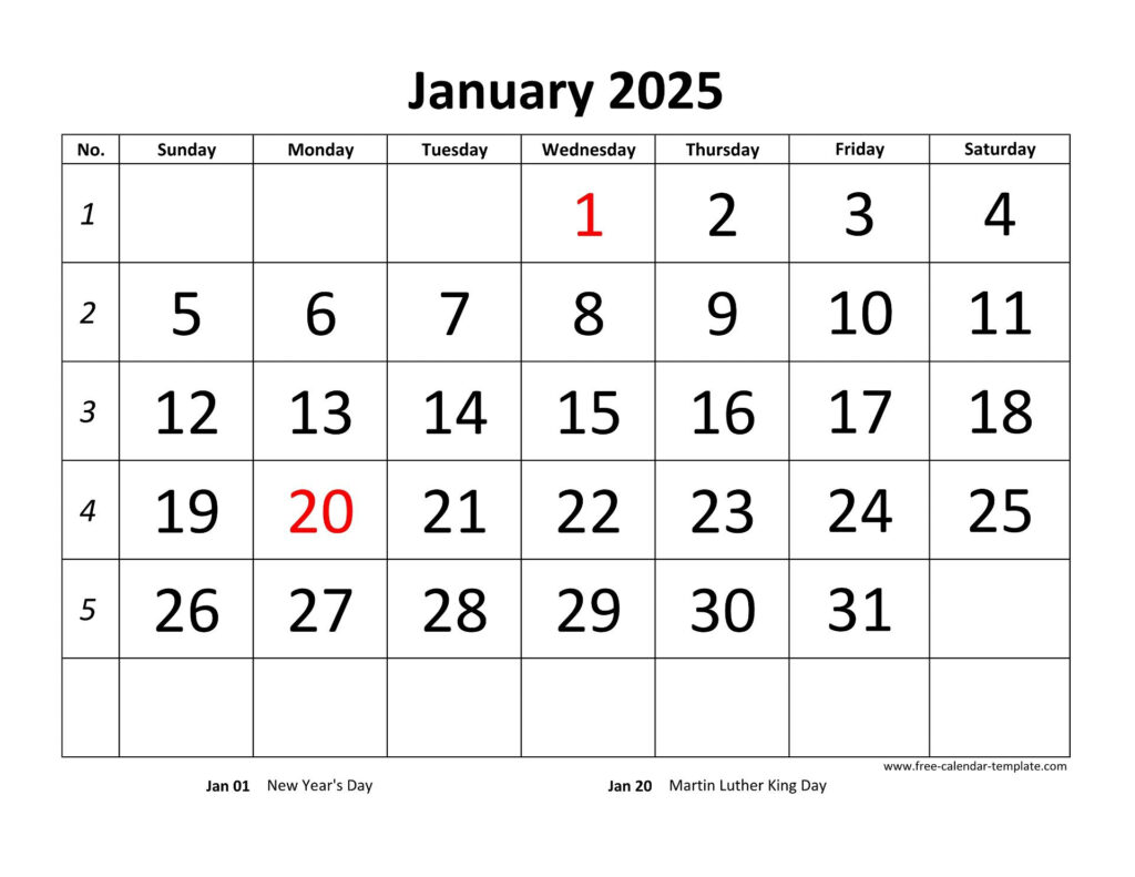 Printable Monthly Calendar 2025 | Free Calendar Template In 2025 Printable Calendar By Month With Holidays