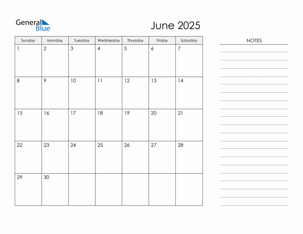 Printable Monthly Calendar With Notes   June 2025 Regarding Printable Calendar 2025 With Notes Section