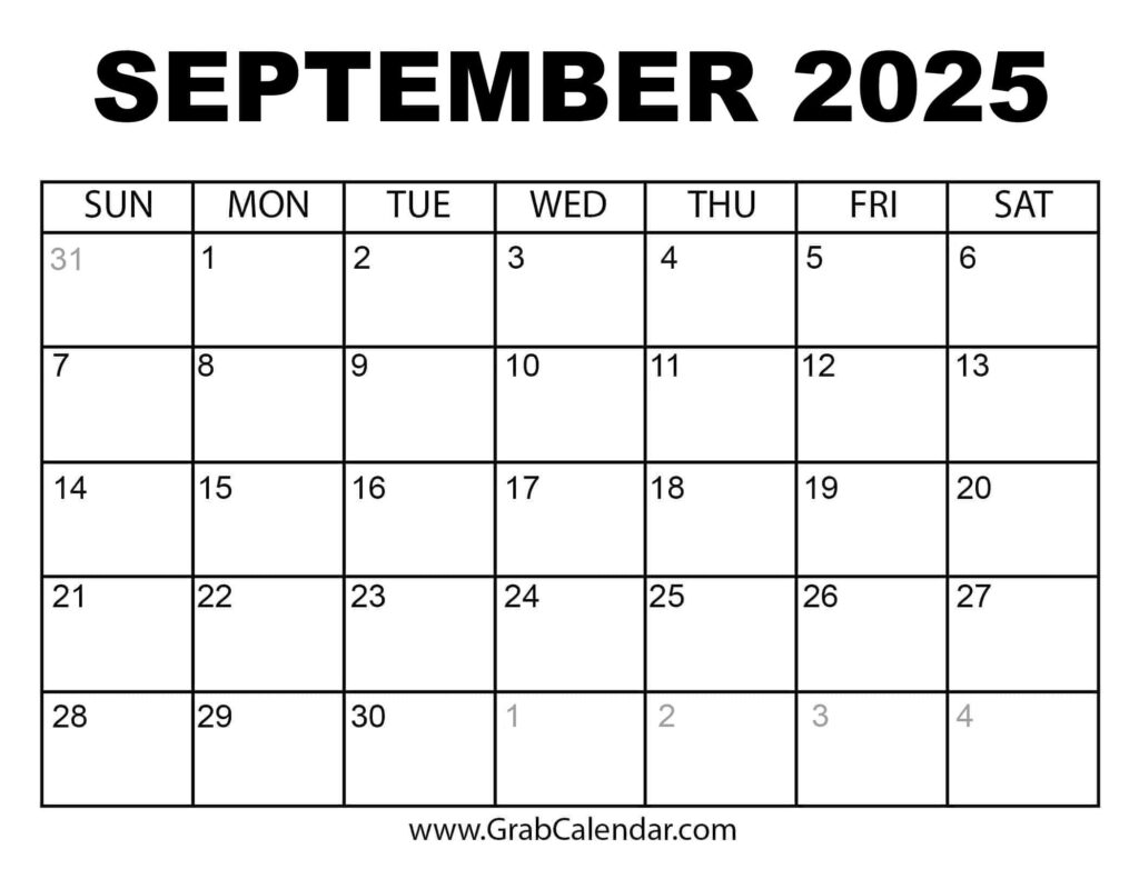 Printable September 2025 Calendar For September Apointment Calendar 2025 Printable