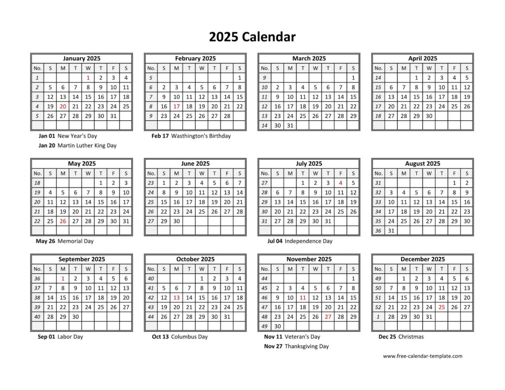 Printable Yearly Calendar 2025 | Free Calendar Template In Printable Desktop Calendar 2025