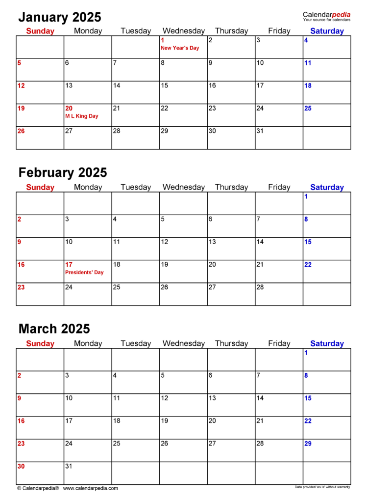 Quarterly Calendars 2025   Free Printable Word Templates For 3 Month Calendar 2025 Printable Free