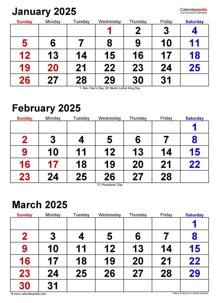 Printable Calendar 2025 Quarterly