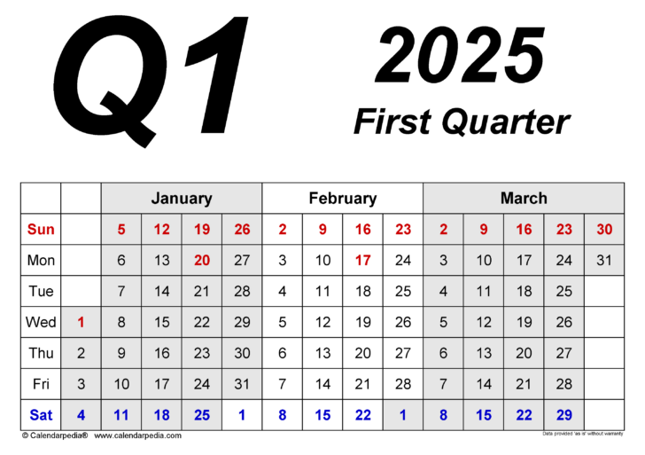 Quarterly Calendar 2025 Printable Free