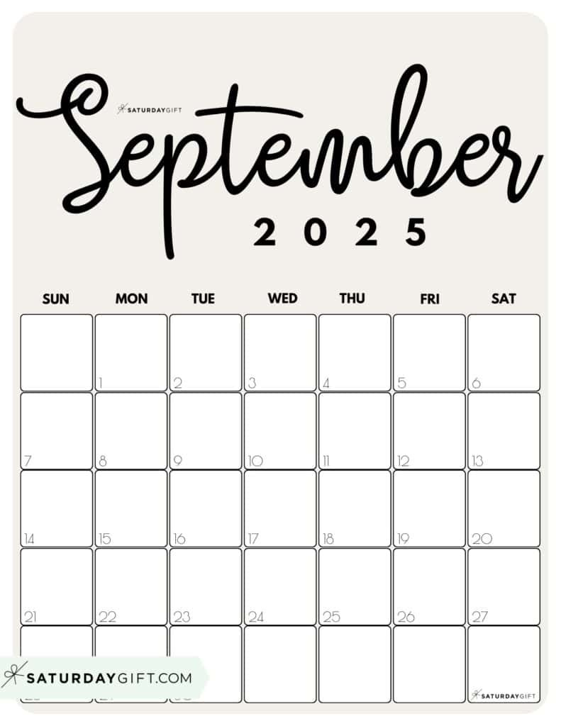 September 2025 Calendar - 20 Cute &amp;amp; Free Printables | Saturdaygift with regard to September 2025 Calendar Printable Vertical