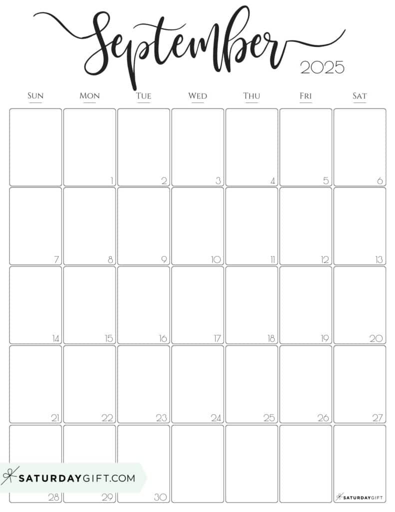 September 2025 Calendar - 20 Cute &amp;amp; Free Printables | Saturdaygift with regard to September 2025 Calendar Printable Vertical