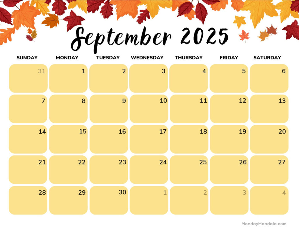 September 2025 Calendar (52 Free Pdf Printables) Pertaining To Fall 2025 Calendar Printable