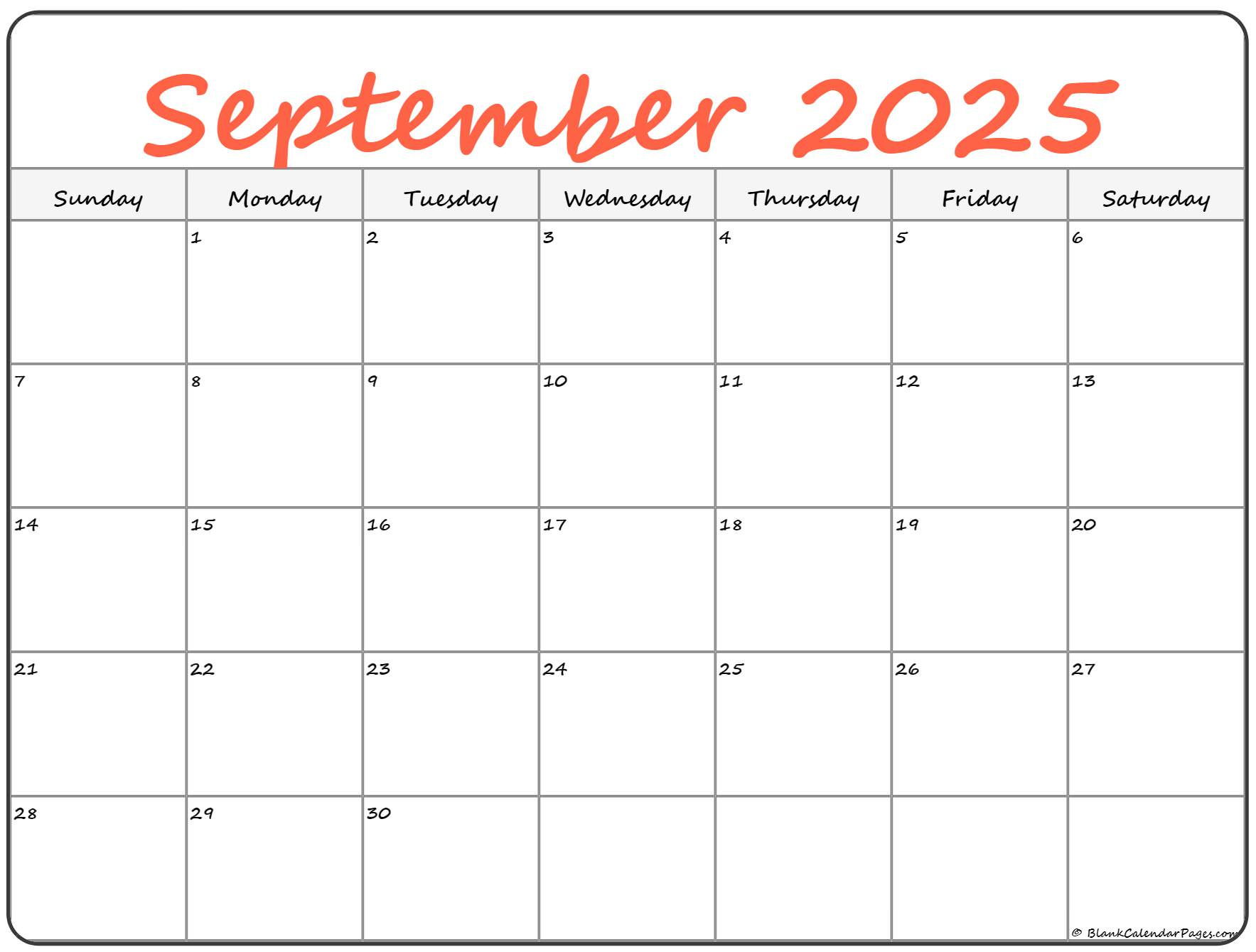 September 2025 Calendar | Free Printable Calendars with Printable Calendar For September 2025