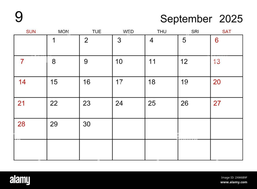 September 2025 Calendar Template On White Paper Background Stock Inside September Detail Schedule Calendar 2025 Printable