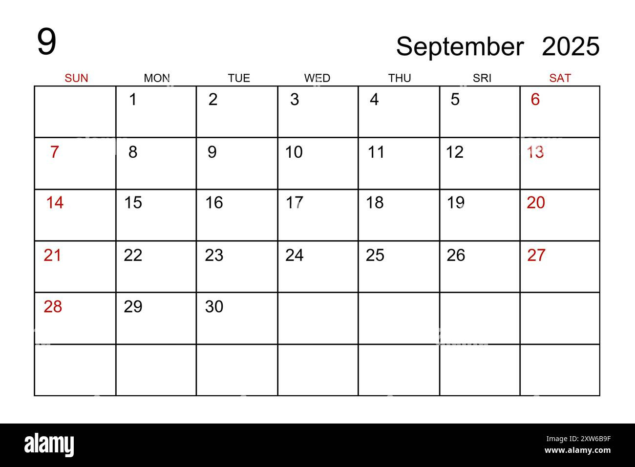 September 2025 Calendar Template On White Paper Background Stock inside September Detail Schedule Calendar 2025 Printable