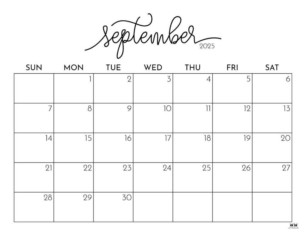 September 2025 Calendars - 107 Free Printables | Printabulls for Blank September 2025 Calendar Printable