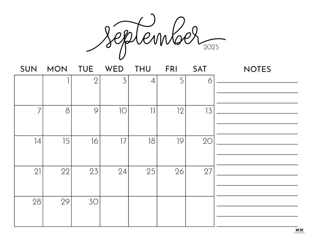 September 2025 Calendars - 107 Free Printables | Printabulls for Free Printable Sept 2025 Calendar