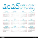 Simple 2025 Year Calendar, Week Starts On Monday Stock Vector Intended For Printable 2025 Calendar Starting Monday