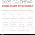 Simple 2025 Year Calendar, Week Starts On Monday Stock Vector Pertaining To Free Printable 2025 Calendar Monday Start