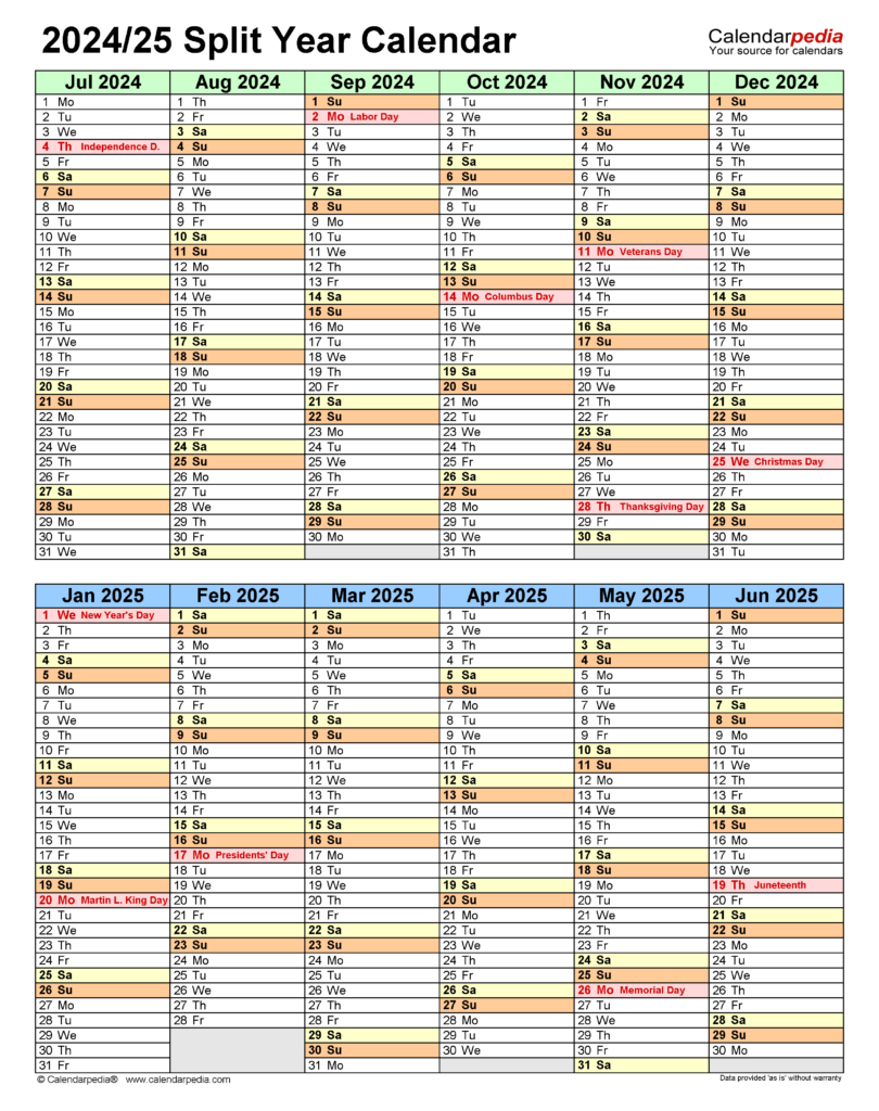 Split Year Calendars 2024/2025 (July To June)   Pdf Templates For Free Printable Calendar August 2024 June 2025