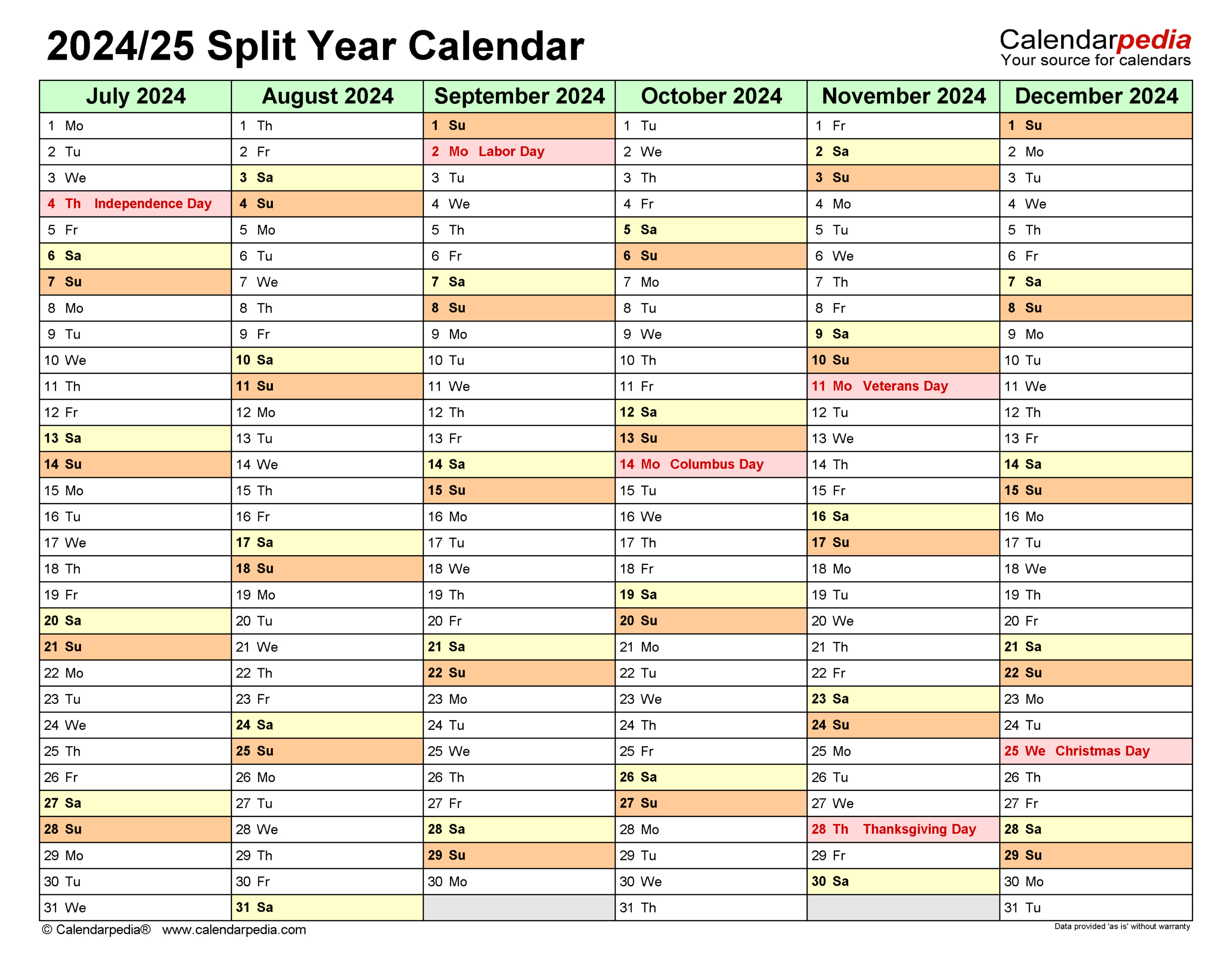 Split Year Calendars 2024/2025 (July To June) - Pdf Templates regarding September 2024 To June 2025 Calendar Printable Free