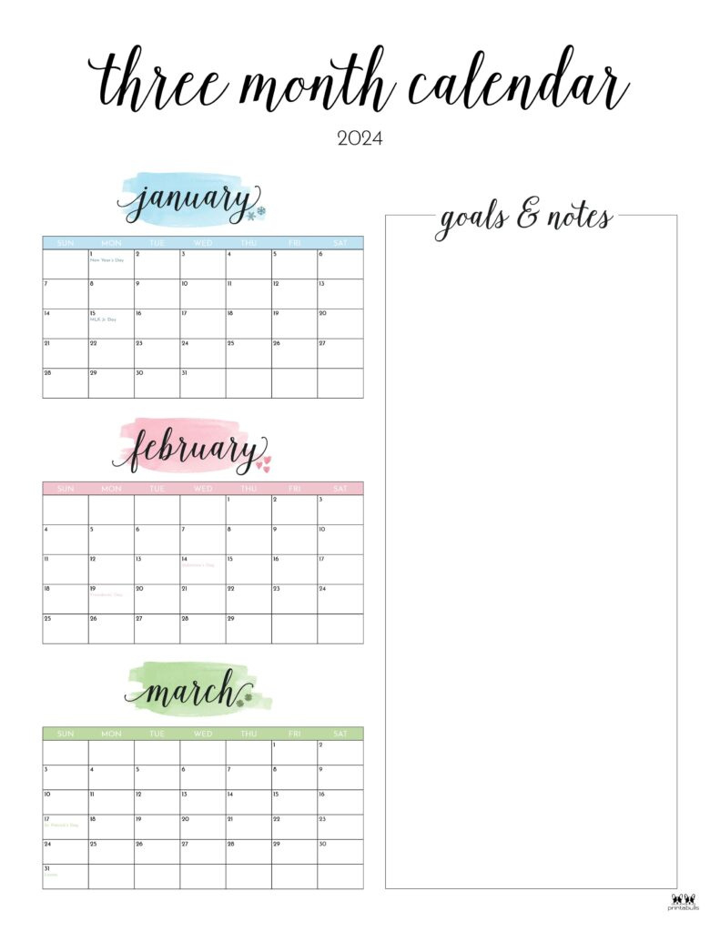 Three Month/Quarterly Calendars - 36 Free Calendars | Printabulls within Printable Calendar 3 Months Per Page 2025