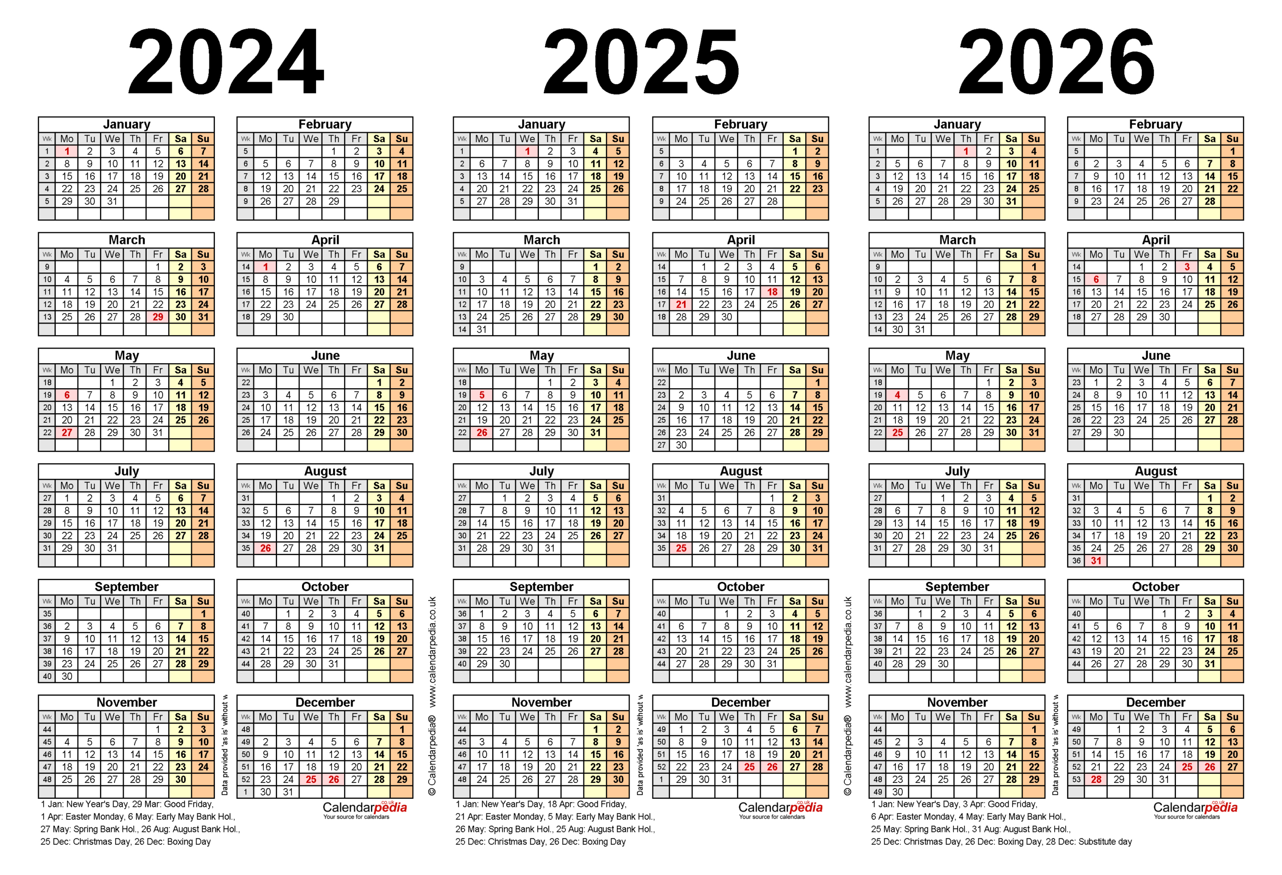 Three Year Calendars For 2024, 2025 &amp;amp; 2026 (Uk) For Pdf pertaining to 3 Year Calendar 2024 to 2025 Printable