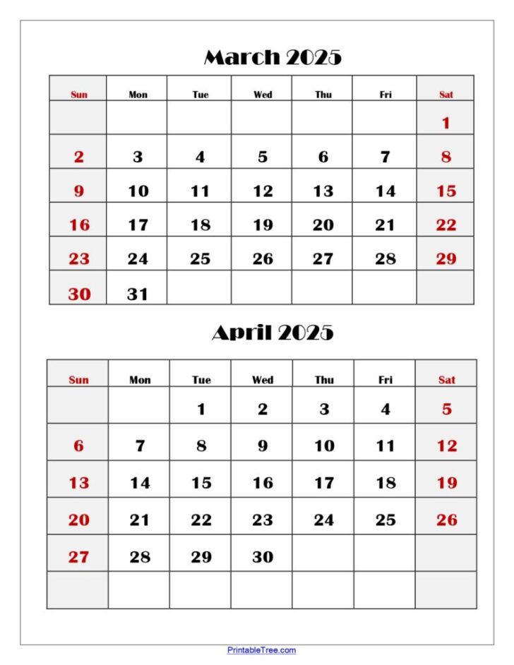 Printable Calendar March and April 2025