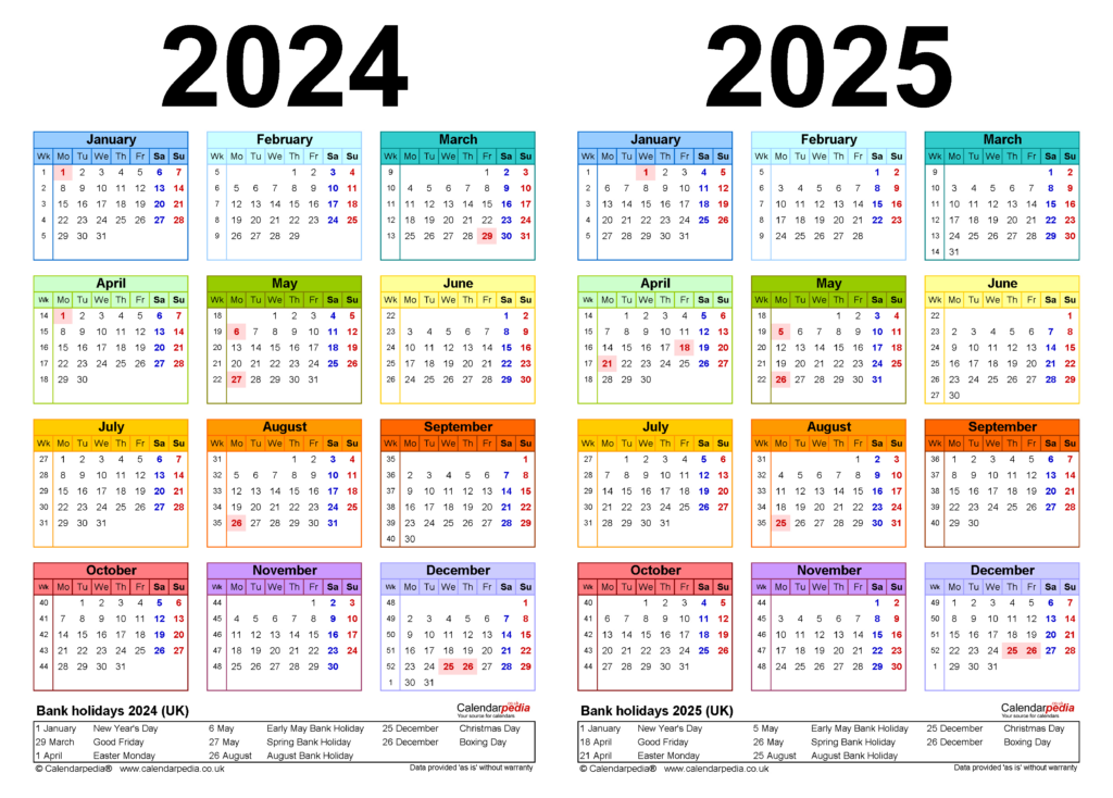 Two Year Calendars For 2024 And 2025 (Uk) For Pdf For Printable Yearly Calendar 2024   2025