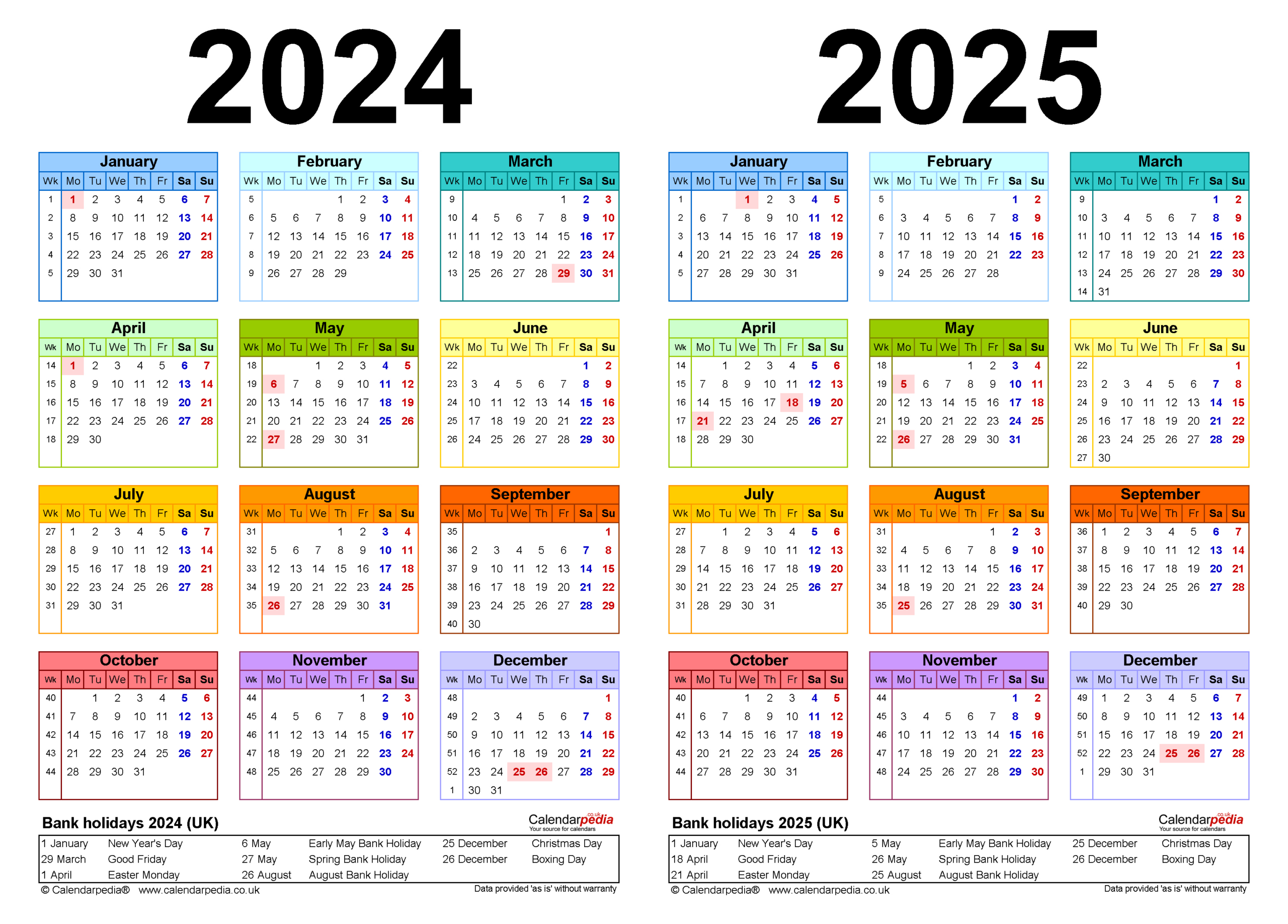 Two Year Calendars For 2024 And 2025 (Uk) For Pdf for Printable Yearly Calendar 2024 - 2025