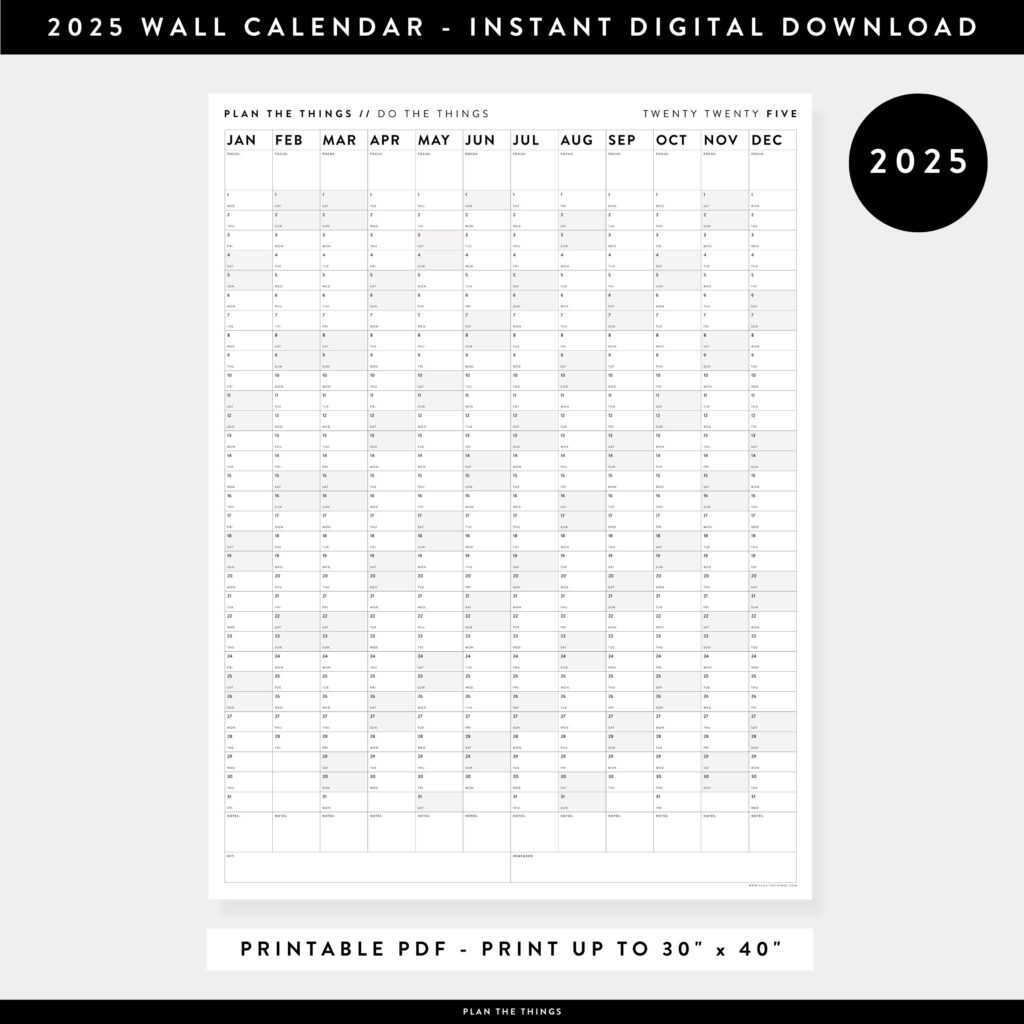 Wandkalender 2025 Zum Ausdrucken Digitale Pdf Sofortdownload 2025 Intended For Printable 2025 Wall Calendar