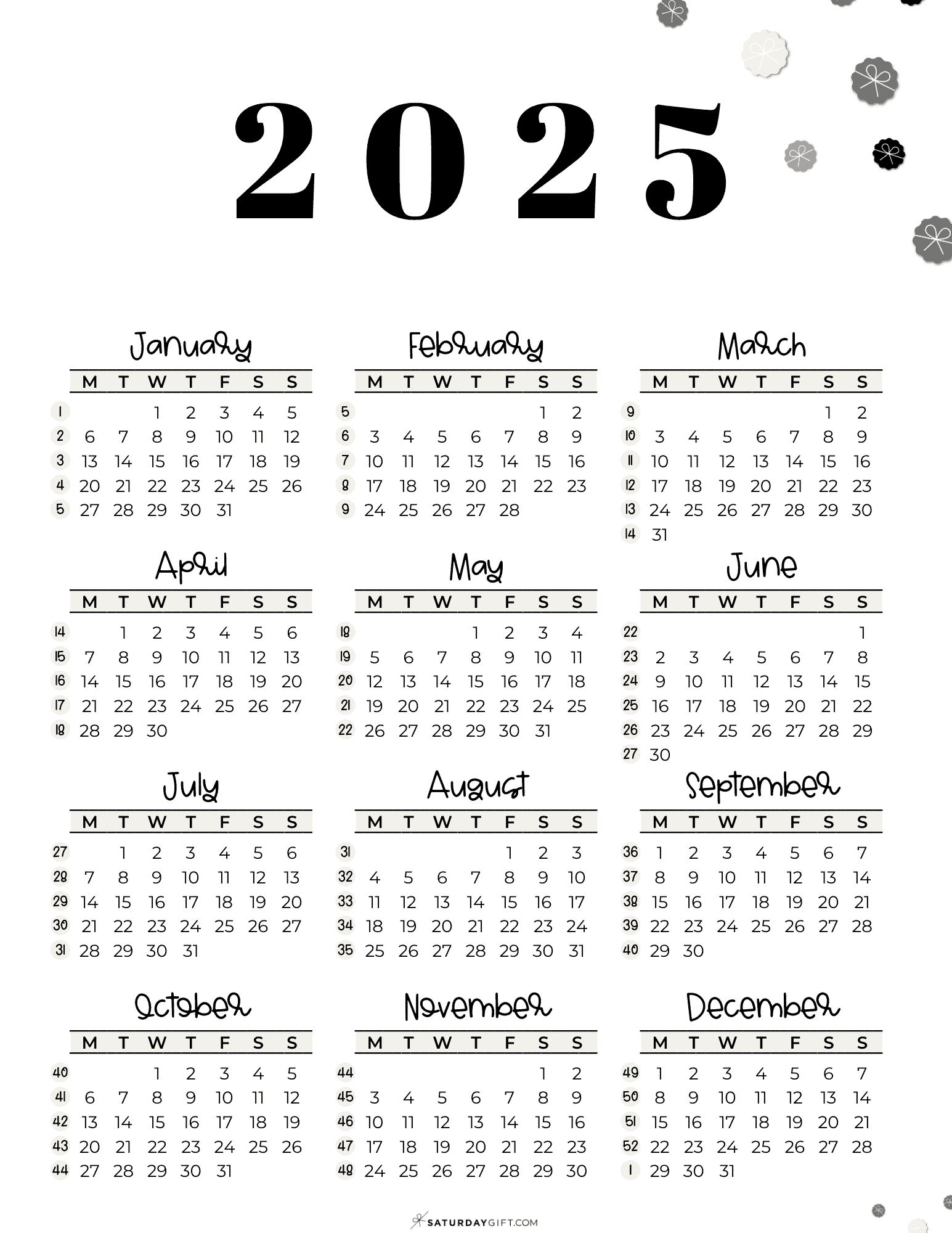 Week Numbers For 2025 - What Week Is It? | Saturdaygift in Calendar Weeks 2025 Printable