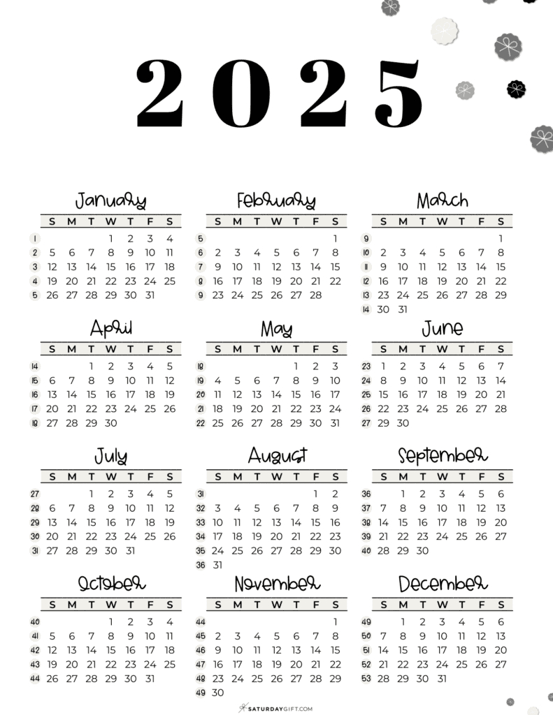 Week Numbers For 2025 - What Week Is It? | Saturdaygift within 2025 Calendar With Week Numbers Printable Free Download