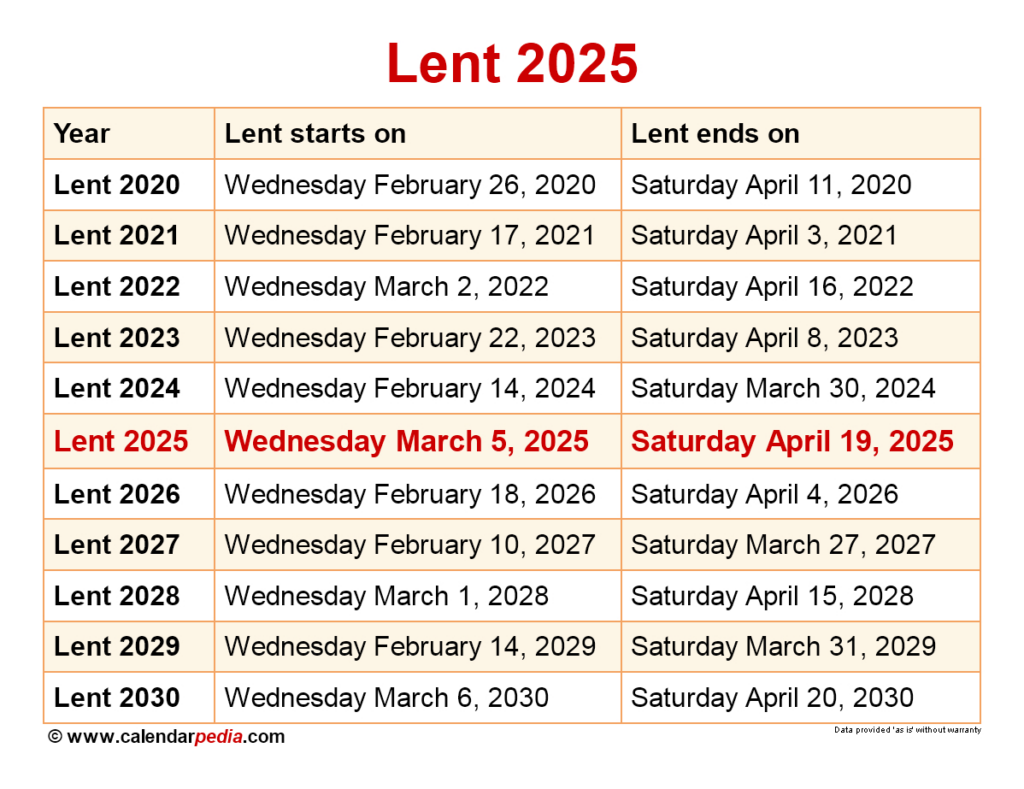 When Is Lent 2025? In Lent 2025 Calendar Printable