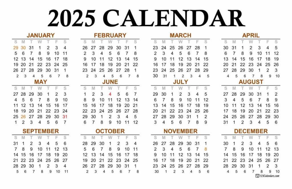 Year 2025 Calendar Templates | 123Calendars In Time And Date Calendar 2025 Printable